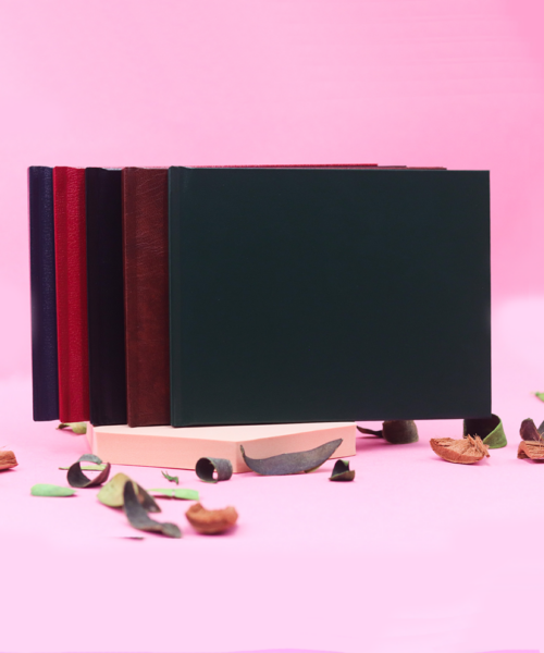 A display showing colours of Leatherette photobooks