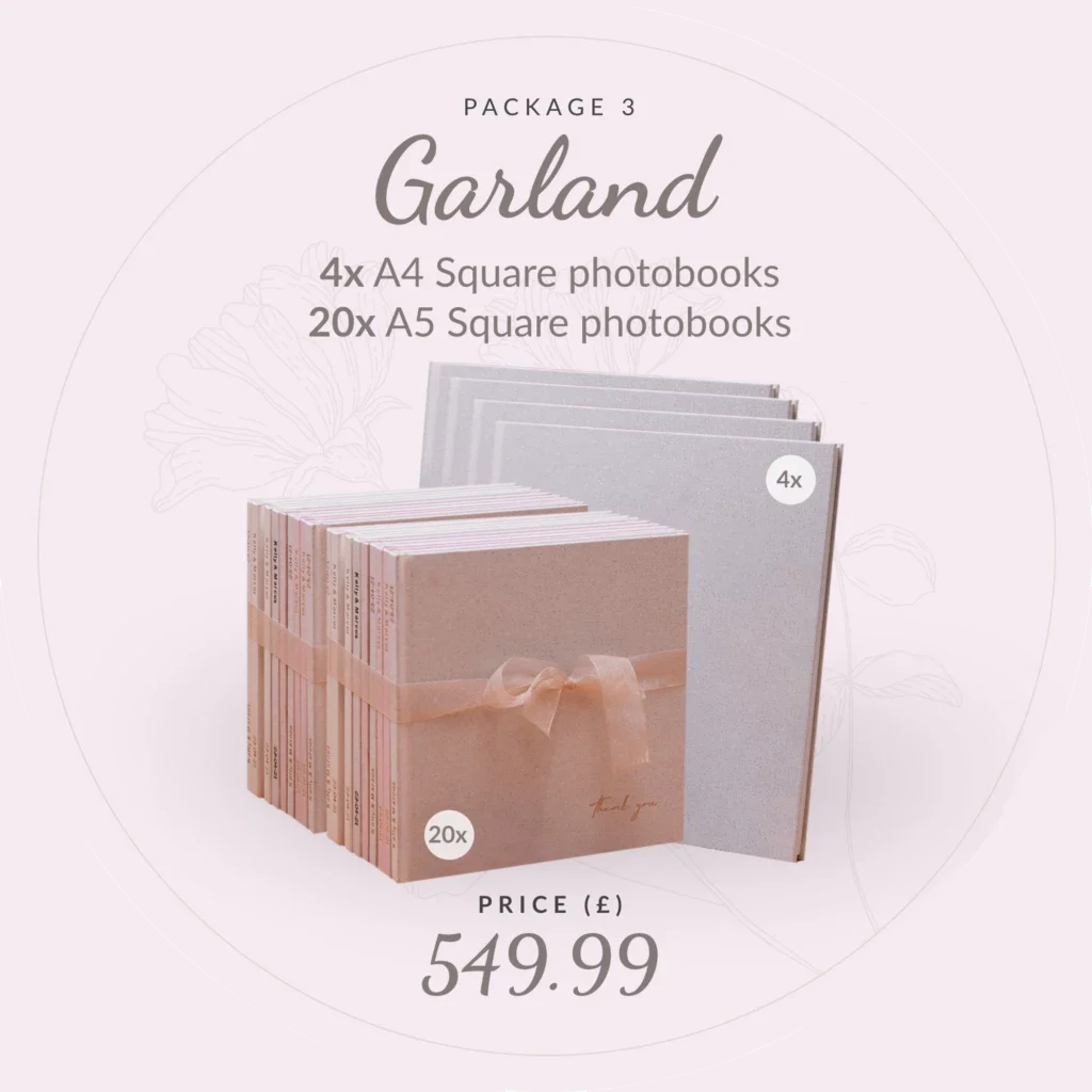 Square showing Garland package of 4 A4 Photobooks and 20 A5 Photobooks