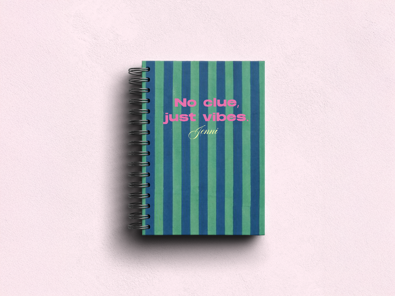 No Clue, Just Vibes Pink Personalised Hardback Notebook - A5 or A6 - Ruled, Plain or Planner