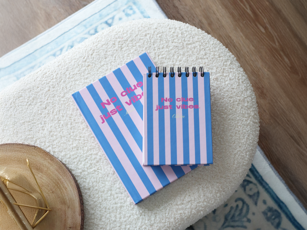 No Clue, Just Vibes Pink Personalised Hardback Notebook - A5 or A6 - Ruled, Plain or Planner - Image 2